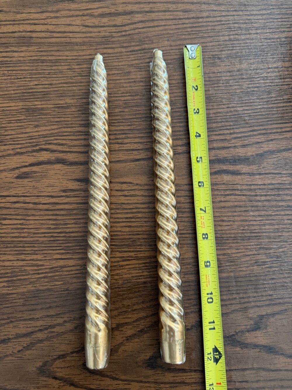 Pair of Twisted Gold Taper Candles, never used.